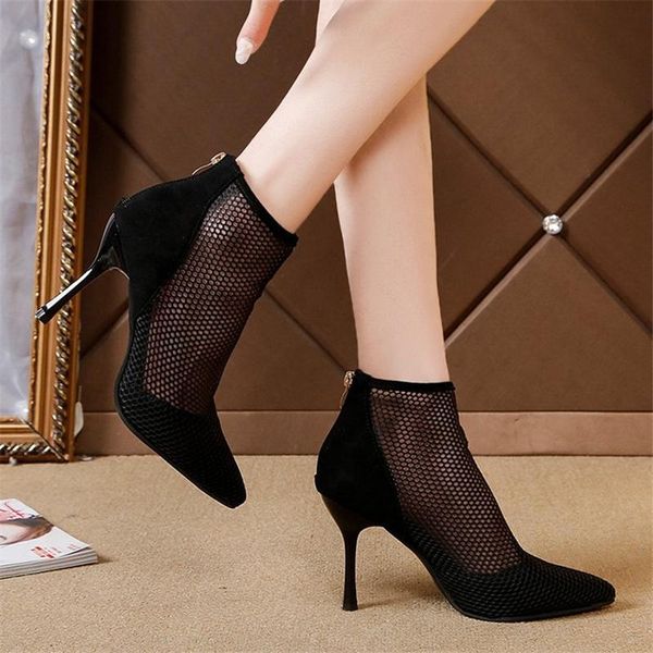 mesh high heels shoes female pumps women sandals wedding ankle black size 34-40