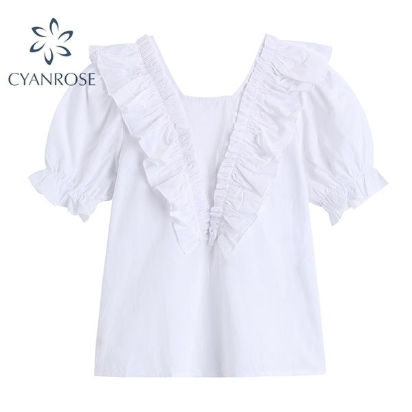 summer elegant ruffle spliced solid blouses women korean square collar vintage shirts short sleeve loose blusas ladies 210515, White
summer elegant ruffle spliced solid blouses women korean square collar vintage shirts short sleeve loose blusas ladies 210515, White