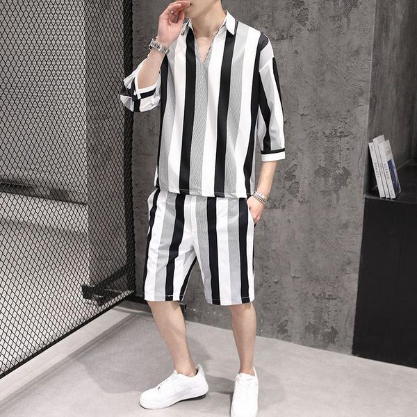 men's tracksuits suit with cool casual stripe short sleeve t-shirt, ice silk suit, two pieces of summer trend shorts, Gray
men's tracksuits suit with cool casual stripe short sleeve t-shirt, ice silk suit, two pieces of summer trend shorts, Gray