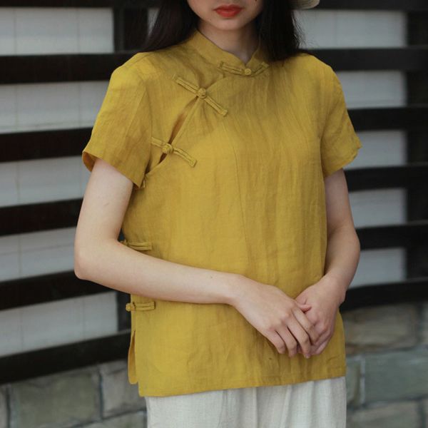 johnature summer simple retro stand plate buckle short sleeve shirt comfortable solid color all-amtch women shirts 210521, White
johnature summer simple retro stand plate buckle short sleeve shirt comfortable solid color all-amtch women shirts 210521, White
