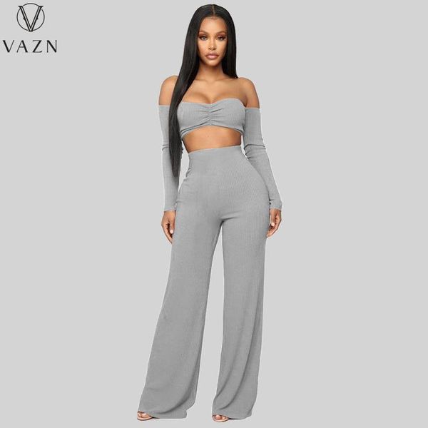 women's two piece pants vazn 2021 women high street style long sleeve card shoulder dew waist elastic pure color sets, White
women's two piece pants vazn 2021 women high street style long sleeve card shoulder dew waist elastic pure color sets, White