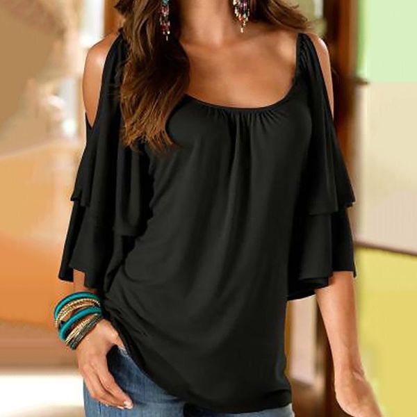 women's t-shirt women casual summer fashion basic flounced solid loose o-neck ruffles sleeve elastic off shoulder tee shirt, White
women's t-shirt women casual summer fashion basic flounced solid loose o-neck ruffles sleeve elastic off shoulder tee shirt, White