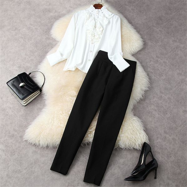 pant spring lady office designers two pieces women's clothes full ruffled white blouse and pants combined suits
pant spring lady office designers two pieces women's clothes full ruffled white blouse and pants combined suits