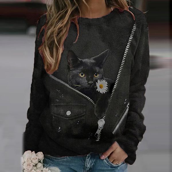 black cat zipper print women blouse shirts casual kawaii crew neck long sleeve lady tee plus size loose aesthetic pullover, White
black cat zipper print women blouse shirts casual kawaii crew neck long sleeve lady tee plus size loose aesthetic pullover, White