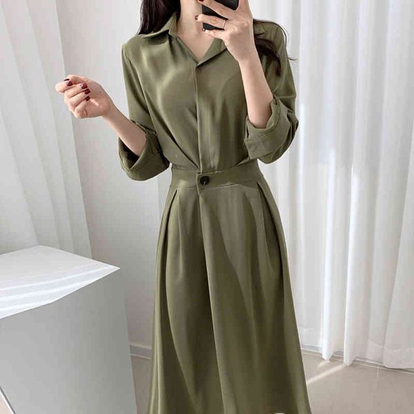 spring autumn korean chic french style solid color shirt dress mid-length high-waist women 210514, Black;gray
spring autumn korean chic french style solid color shirt dress mid-length high-waist women 210514, Black;gray