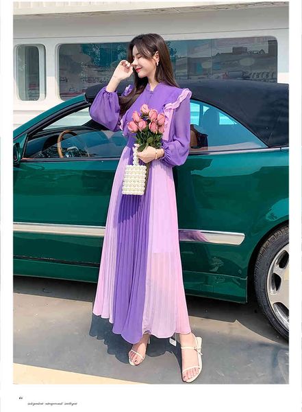 elegant purple ruffles patchwork women chiffon female stand collar lantern sleeve high waist hit color pleated dress, Black;gray
elegant purple ruffles patchwork women chiffon female stand collar lantern sleeve high waist hit color pleated dress, Black;gray