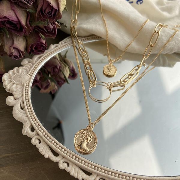 pendant necklaces fashion multilayer coin chain necklace for women gold color choker portrait collar jewelry gift, Silver
pendant necklaces fashion multilayer coin chain necklace for women gold color choker portrait collar jewelry gift, Silver