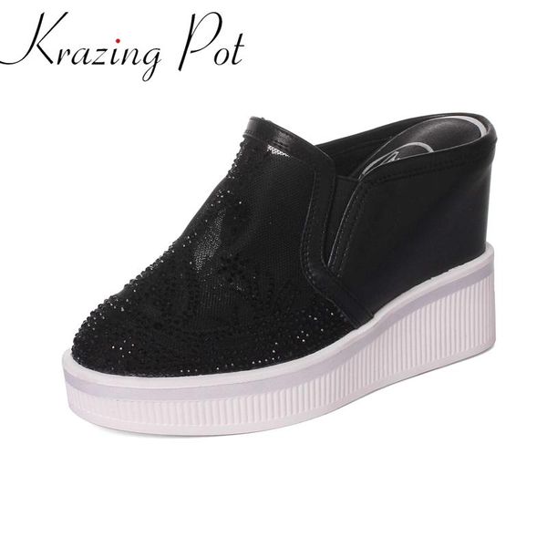 krazing pot genuine leather round toe net yarn rhinestone concise style leisure young lady solid slip on women sandals shoes l25 dress, Black
krazing pot genuine leather round toe net yarn rhinestone concise style leisure young lady solid slip on women sandals shoes l25 dress, Black