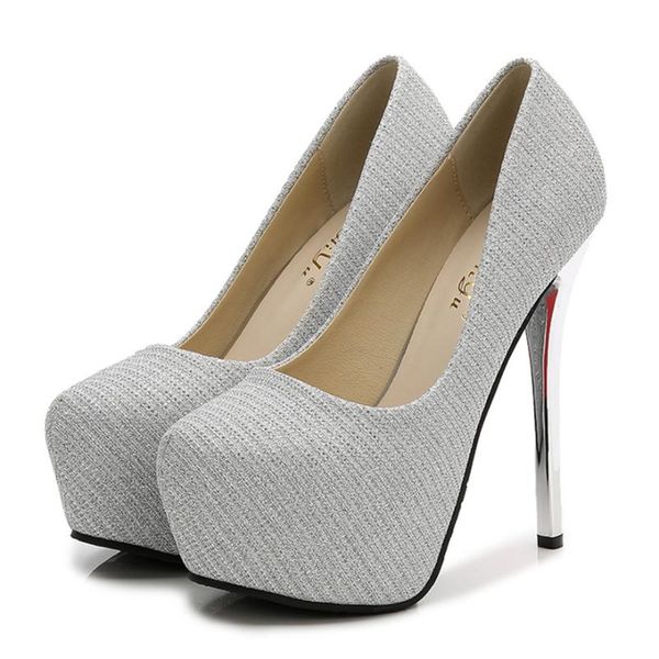 dress shoes silver metal thin heels platform pumps women's shallow sequined cloth high round toe ladies party wedding, Black
dress shoes silver metal thin heels platform pumps women's shallow sequined cloth high round toe ladies party wedding, Black