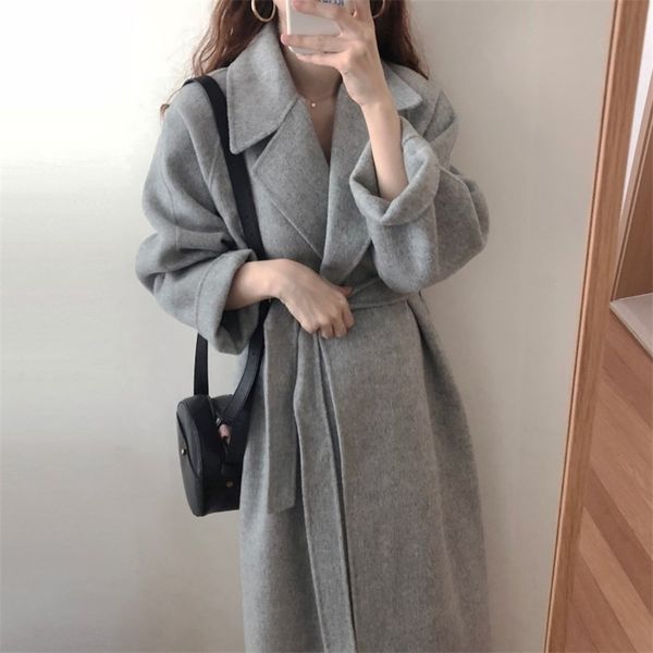 korean style wool coat women turn down collar with belt bandage woolen coats ladies slim long sleeved blends outwear 210525, Black
korean style wool coat women turn down collar with belt bandage woolen coats ladies slim long sleeved blends outwear 210525, Black