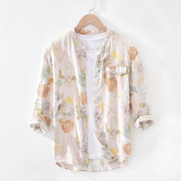 men's casual shirts men clothing 2021 fashion printed linen three-quarter sleeve shirt youth hong kong style stand collar half, White;black
men's casual shirts men clothing 2021 fashion printed linen three-quarter sleeve shirt youth hong kong style stand collar half, White;black