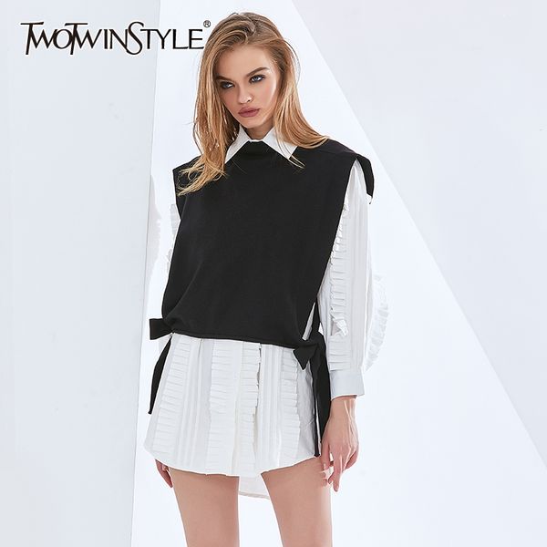 korean two piece set for women lapel long sleeve loose dress with black drawstring vest patchwork sets female 210423, White
korean two piece set for women lapel long sleeve loose dress with black drawstring vest patchwork sets female 210423, White