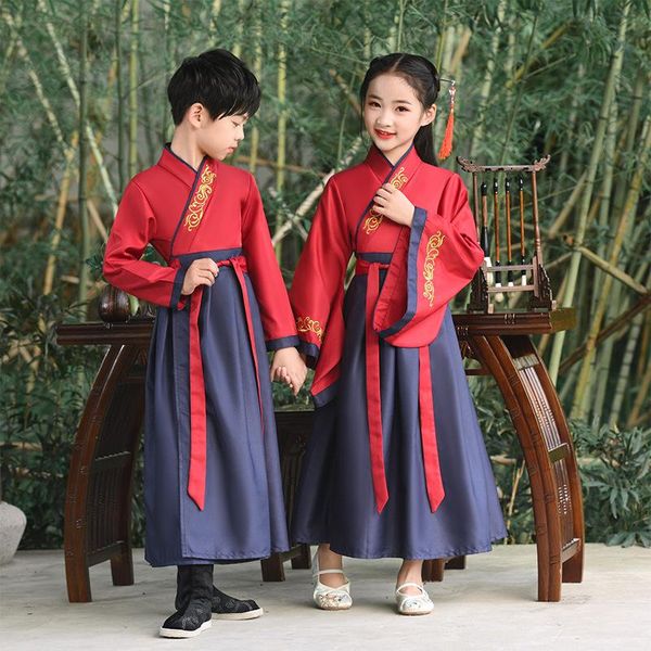 ethnic clothing chinese style girls embroidery hanfu children traditional tang suit party dress boys oriental, Red