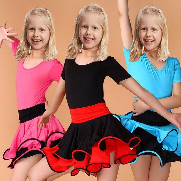 

stage wear latin dance dress for girls samba ballroom dancing girl dancewear kids kid costume ballet vestido baile latino, Black;red