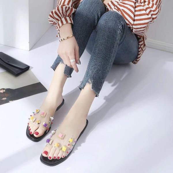 slippers open toe outside fashion concise slides women low flat with metal decoration rivet solid summer casual ladies shoes, Black
slippers open toe outside fashion concise slides women low flat with metal decoration rivet solid summer casual ladies shoes, Black