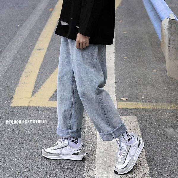 men's jeans wide leg pants with sagging for women in spring and autumn 2021, Blue
men's jeans wide leg pants with sagging for women in spring and autumn 2021, Blue