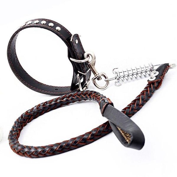 genuine leather large dog leashes pet traction rope collar set for big dogs collars leash &
genuine leather large dog leashes pet traction rope collar set for big dogs collars leash &