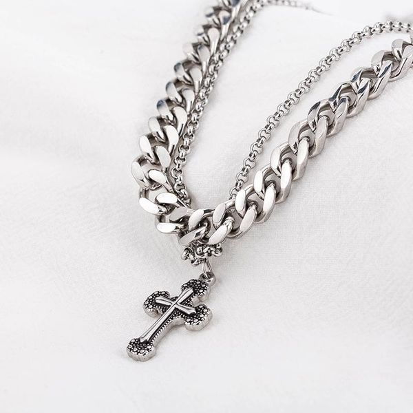 fashion cross pendant punk vintage stainless steel double chain choker necklaces for women men party jewelry chains, Silver
fashion cross pendant punk vintage stainless steel double chain choker necklaces for women men party jewelry chains, Silver