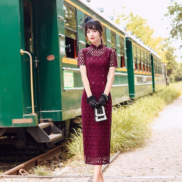 exquisite lace improved cheongsam young lady slim novelty plaid chinese qipao dress burgundy spring summer oriental dresses ethnic clot, Red
exquisite lace improved cheongsam young lady slim novelty plaid chinese qipao dress burgundy spring summer oriental dresses ethnic clot, Red