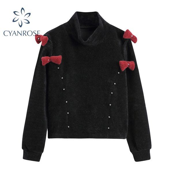 mock neck pullover crop sweater knitted women bow button design retro black knitwear female loose off shoulder lady 210417, White;black
mock neck pullover crop sweater knitted women bow button design retro black knitwear female loose off shoulder lady 210417, White;black