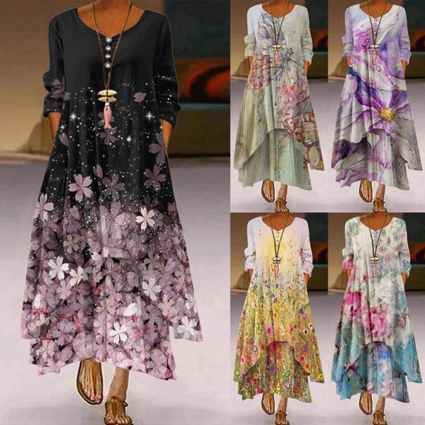 casual dresses summer floral print long sleeve women o neck buttons irregular hem maxi dress loose plus size party vestidos, Black;gray
casual dresses summer floral print long sleeve women o neck buttons irregular hem maxi dress loose plus size party vestidos, Black;gray