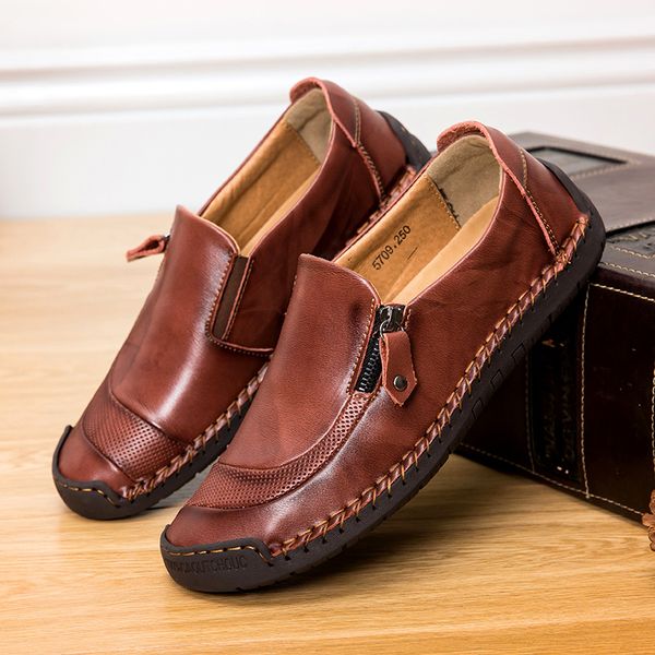 2022 men loafers genuine leather men casual shoes footwear flats for men lazy shoes zapatos hombre, Black