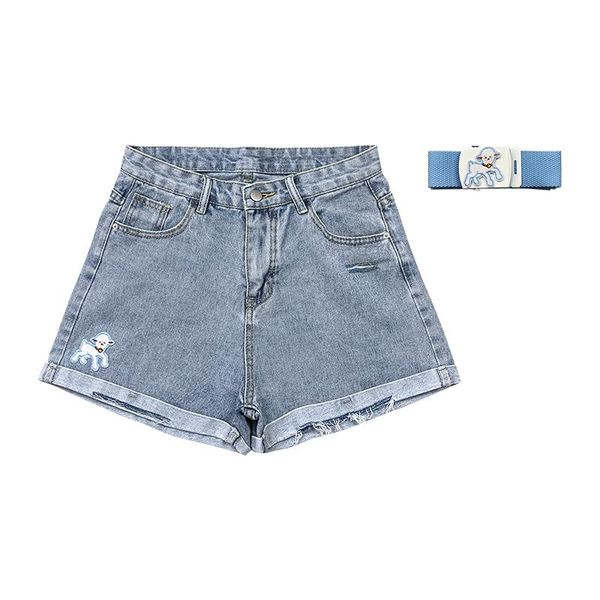 women's shorts harajuku denim women summer kawaii lamb embroidery casual ulzzang sweet girl with belt, White;black
women's shorts harajuku denim women summer kawaii lamb embroidery casual ulzzang sweet girl with belt, White;black