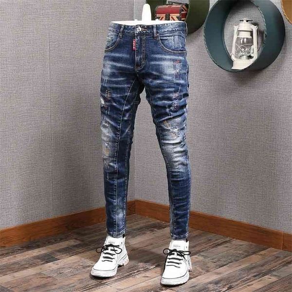 fashion streetwear men jeans retro blue elastic slim fit spliced designer ripped biker pants homme italian vintage trousers male 210716
fashion streetwear men jeans retro blue elastic slim fit spliced designer ripped biker pants homme italian vintage trousers male 210716