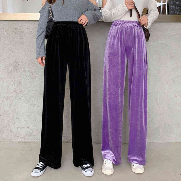 autumn straight velour women pants high waist casual wide legs black purple loose female fashion student trousers 211124, Black;white
autumn straight velour women pants high waist casual wide legs black purple loose female fashion student trousers 211124, Black;white