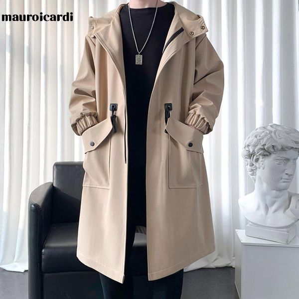 men's trench coats mauroicardi spring autumn long oversized waterproof windbreaker men with hood sleeve pockets zipper drawstring fashi, Tan;black
men's trench coats mauroicardi spring autumn long oversized waterproof windbreaker men with hood sleeve pockets zipper drawstring fashi, Tan;black