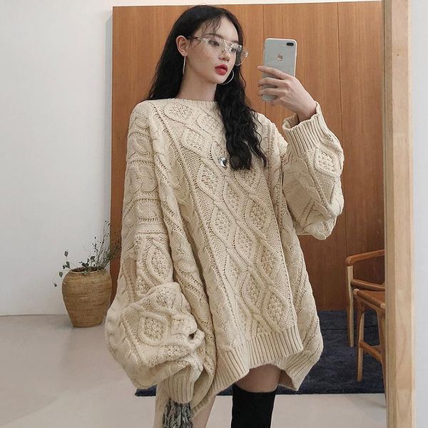 women's sweaters round neck pattern loose long sleeve oversize thickened sweater korean chic lazy, White;black
women's sweaters round neck pattern loose long sleeve oversize thickened sweater korean chic lazy, White;black