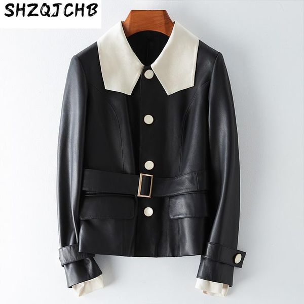 women's leather & faux jchb 2021 and winter autumn suit collar sheep coat korean style belt slim for women, Black
women's leather & faux jchb 2021 and winter autumn suit collar sheep coat korean style belt slim for women, Black