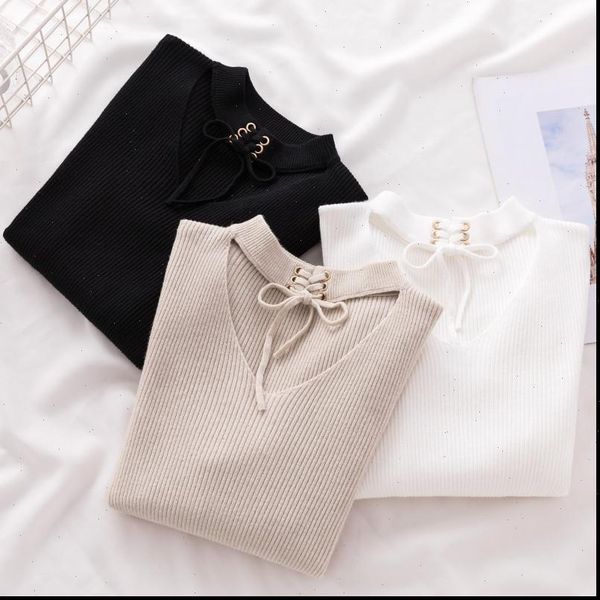 pullover winter v neck hollow womens sweaters long sleeve knitted stretch solid casual slim jumpers pull femme, White;black
pullover winter v neck hollow womens sweaters long sleeve knitted stretch solid casual slim jumpers pull femme, White;black