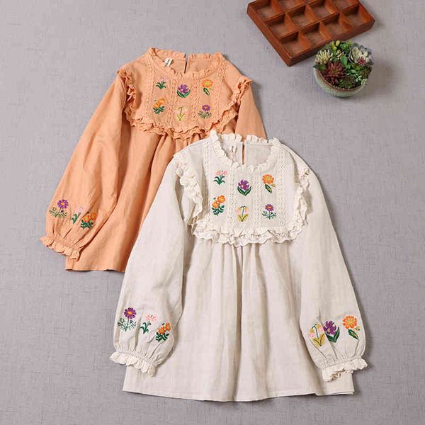 women's blouses & shirts mori series sweet japan style embroidery flower linen women long sleeve early autumn pullover female daily we, White
women's blouses & shirts mori series sweet japan style embroidery flower linen women long sleeve early autumn pullover female daily we, White