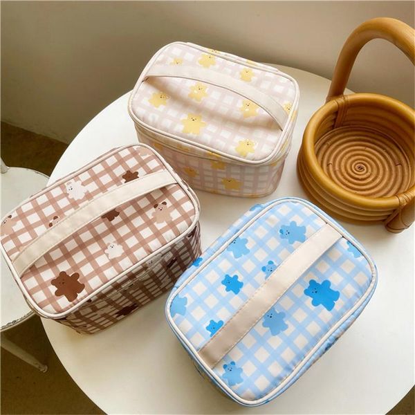 cartoon bear outdoor travel cosmetic bags box korean plaid women toiletries organizer female storage make up bag cases &
cartoon bear outdoor travel cosmetic bags box korean plaid women toiletries organizer female storage make up bag cases &