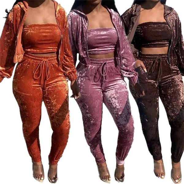 women's two piece pants women set autumn winter full sleeve velvet tracksuit casual slim three pieces active outfits, White
women's two piece pants women set autumn winter full sleeve velvet tracksuit casual slim three pieces active outfits, White
