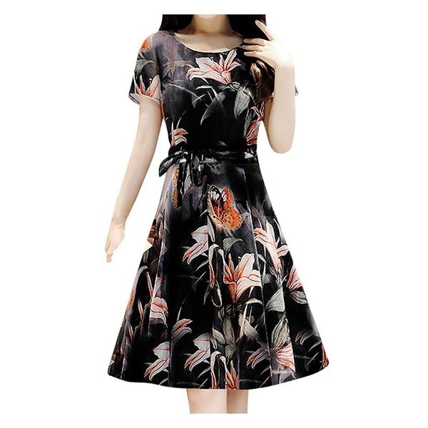 casual dresses fashion women vintage flowers print short sleeve summer charming belt floral midi dress daily o-neck a-line robe, Black;gray
casual dresses fashion women vintage flowers print short sleeve summer charming belt floral midi dress daily o-neck a-line robe, Black;gray
