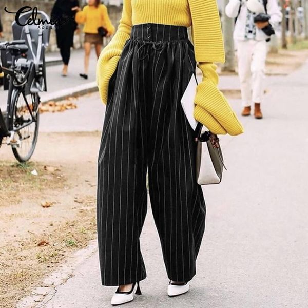 women's pants & capris elegant striped high waist celmia casual fashion buttons wide leg long trousers office lady drawstring pantalone, Black;white
women's pants & capris elegant striped high waist celmia casual fashion buttons wide leg long trousers office lady drawstring pantalone, Black;white