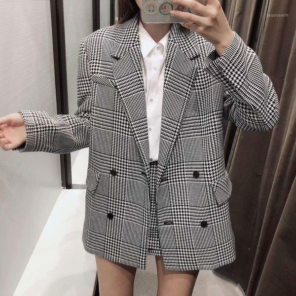 women's single coat 2021 autumn casual fashion temperament loose wild lattice double-breasted small suit shirt suits & blazers, White;black
women's single coat 2021 autumn casual fashion temperament loose wild lattice double-breasted small suit shirt suits & blazers, White;black