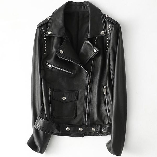 women's leather & faux fashion rivet beading real sheep jackets female locomotive genuine soft wy156 dropship, Black
women's leather & faux fashion rivet beading real sheep jackets female locomotive genuine soft wy156 dropship, Black