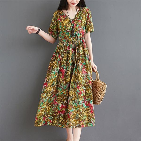 print floral prairie chic vintage women cami dress cotton linen short sleeve loose summer plus size casual long, White
print floral prairie chic vintage women cami dress cotton linen short sleeve loose summer plus size casual long, White