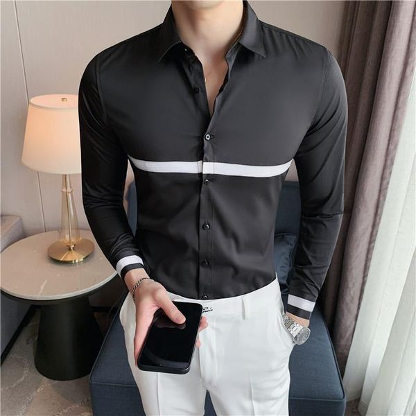 men's casual shirts korean fashion ribbon spliced for men clothing 2021 simple slim fit long sleeve club tuxedo dress chemise homme, White;black
men's casual shirts korean fashion ribbon spliced for men clothing 2021 simple slim fit long sleeve club tuxedo dress chemise homme, White;black
