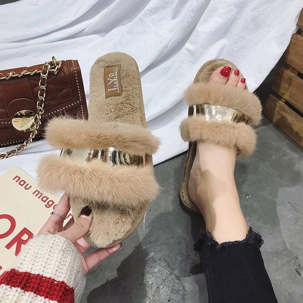 slippers concise elegant gingham mixed colors winter women fur open toe outside shallow shoes flat with slides, Black
slippers concise elegant gingham mixed colors winter women fur open toe outside shallow shoes flat with slides, Black