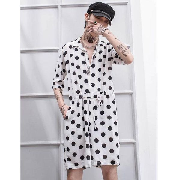 teen nightclub hip-hop show loose jumpsuit black and white polka dot shorts short sleeve summer lapel couple men's, White;black
teen nightclub hip-hop show loose jumpsuit black and white polka dot shorts short sleeve summer lapel couple men's, White;black