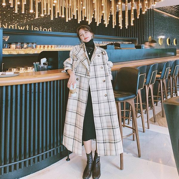 women's wool & blends women winter woolen coat korean loose thick long ladies cloak plaid stitching double-breasted fashion thicken jac, Black
women's wool & blends women winter woolen coat korean loose thick long ladies cloak plaid stitching double-breasted fashion thicken jac, Black