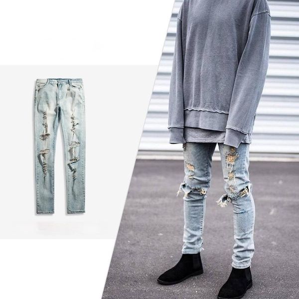 men's jeans wear 2021 slim knee damage knife cut small leg pants big holes stretch men, Blue
men's jeans wear 2021 slim knee damage knife cut small leg pants big holes stretch men, Blue