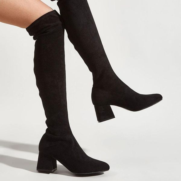 boots black flock leather women over the knee high slip on ladies sock casual chunky heel long shoes botas
boots black flock leather women over the knee high slip on ladies sock casual chunky heel long shoes botas