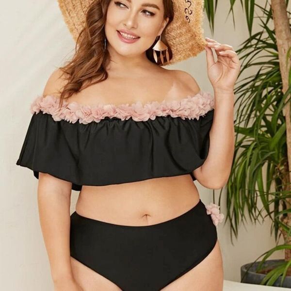women's swimwear plus size 4xl 5xl ruffled bikinis for women off shoulder high waist big bathing suit flower beachwear woman 2021, White;black
women's swimwear plus size 4xl 5xl ruffled bikinis for women off shoulder high waist big bathing suit flower beachwear woman 2021, White;black