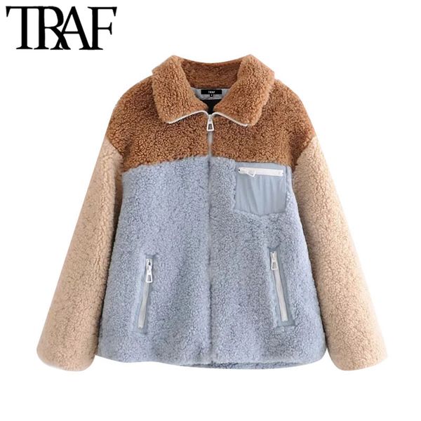 traf women fashion thick warm faux fur patchwork jacket coat vintage long sleeve pockets female outerwear chic 210415, Black;brown
traf women fashion thick warm faux fur patchwork jacket coat vintage long sleeve pockets female outerwear chic 210415, Black;brown