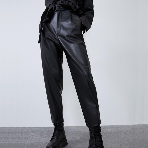 fashion autumn winter women high waist black faux leather pants lady pu loose pencil trousers elegant pocket streetwear xl, Black;white
fashion autumn winter women high waist black faux leather pants lady pu loose pencil trousers elegant pocket streetwear xl, Black;white